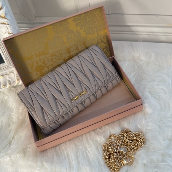 Miu Miu Gray Wallet with Gold Chain - Picture 1 of 14